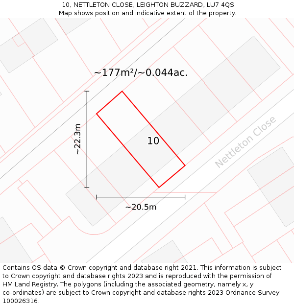 10, NETTLETON CLOSE, LEIGHTON BUZZARD, LU7 4QS: Plot and title map