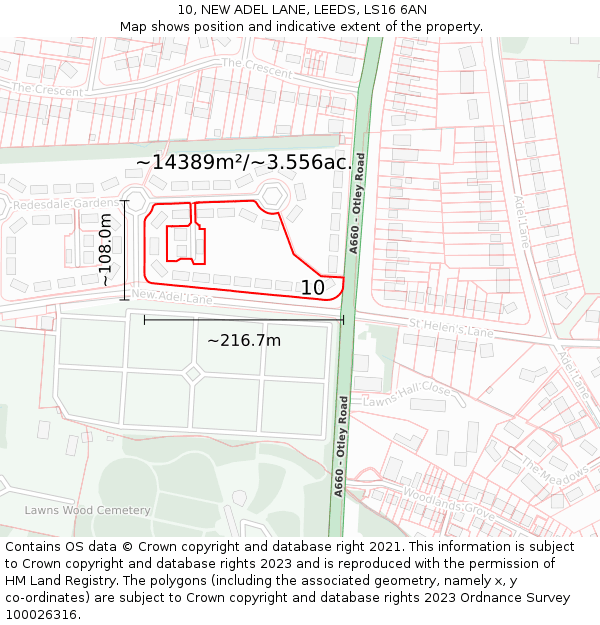 10, NEW ADEL LANE, LEEDS, LS16 6AN: Plot and title map