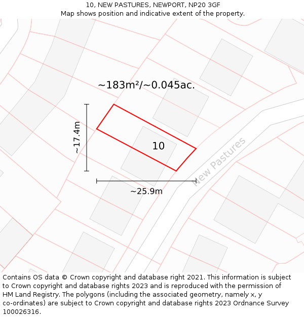 10, NEW PASTURES, NEWPORT, NP20 3GF: Plot and title map