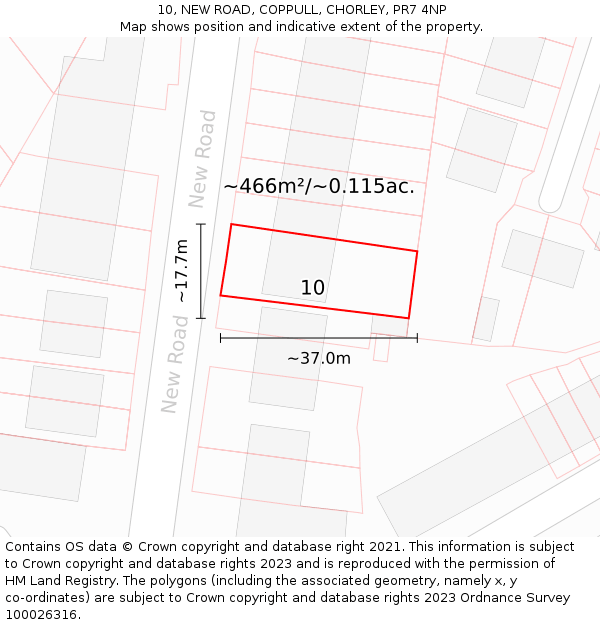 10, NEW ROAD, COPPULL, CHORLEY, PR7 4NP: Plot and title map