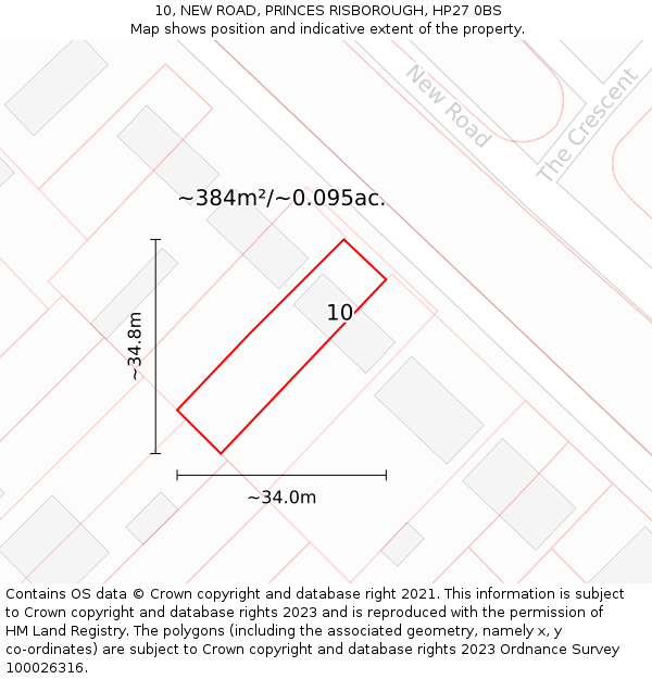10, NEW ROAD, PRINCES RISBOROUGH, HP27 0BS: Plot and title map