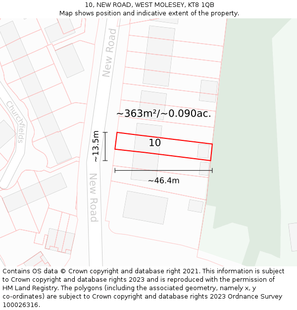 10, NEW ROAD, WEST MOLESEY, KT8 1QB: Plot and title map