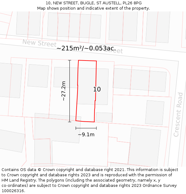 10, NEW STREET, BUGLE, ST AUSTELL, PL26 8PG: Plot and title map
