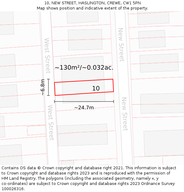 10, NEW STREET, HASLINGTON, CREWE, CW1 5PN: Plot and title map