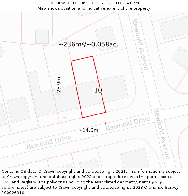 10, NEWBOLD DRIVE, CHESTERFIELD, S41 7AP: Plot and title map