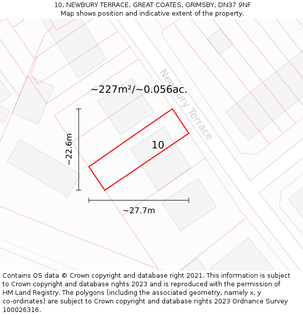 10, NEWBURY TERRACE, GREAT COATES, GRIMSBY, DN37 9NF: Plot and title map