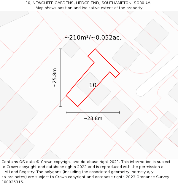 10, NEWCLIFFE GARDENS, HEDGE END, SOUTHAMPTON, SO30 4AH: Plot and title map