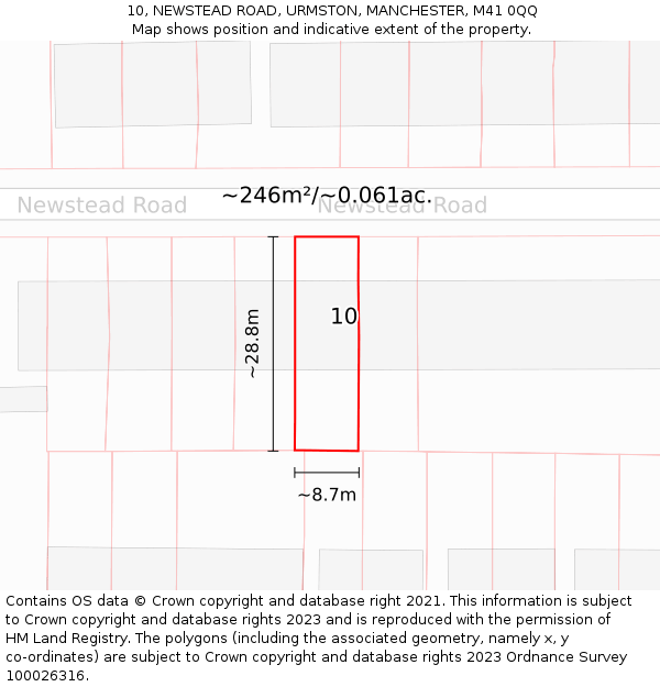 10, NEWSTEAD ROAD, URMSTON, MANCHESTER, M41 0QQ: Plot and title map