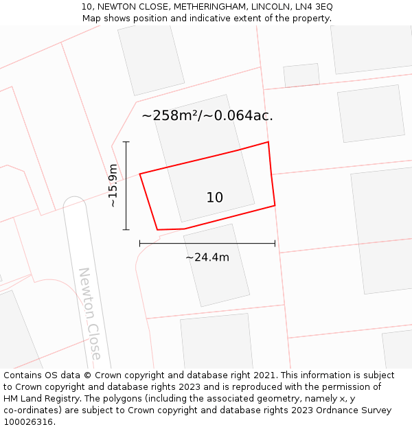 10, NEWTON CLOSE, METHERINGHAM, LINCOLN, LN4 3EQ: Plot and title map