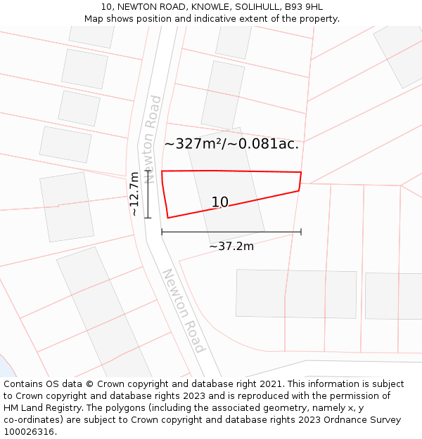 10, NEWTON ROAD, KNOWLE, SOLIHULL, B93 9HL: Plot and title map