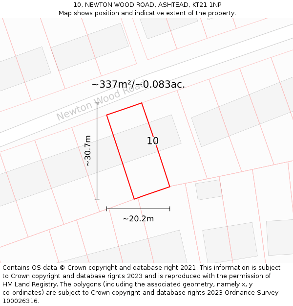 10, NEWTON WOOD ROAD, ASHTEAD, KT21 1NP: Plot and title map