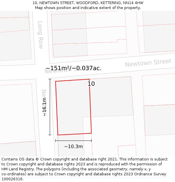 10, NEWTOWN STREET, WOODFORD, KETTERING, NN14 4HW: Plot and title map