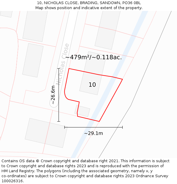 10, NICHOLAS CLOSE, BRADING, SANDOWN, PO36 0BL: Plot and title map