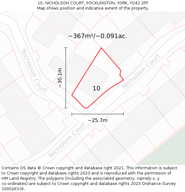 10, NICHOLSON COURT, POCKLINGTON, YORK, YO42 2PF: Plot and title map