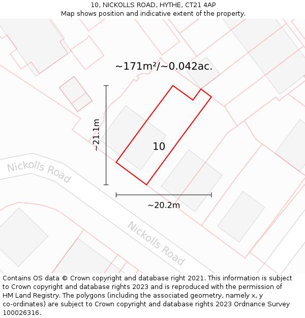 10, NICKOLLS ROAD, HYTHE, CT21 4AP: Plot and title map