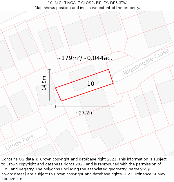 10, NIGHTINGALE CLOSE, RIPLEY, DE5 3TW: Plot and title map