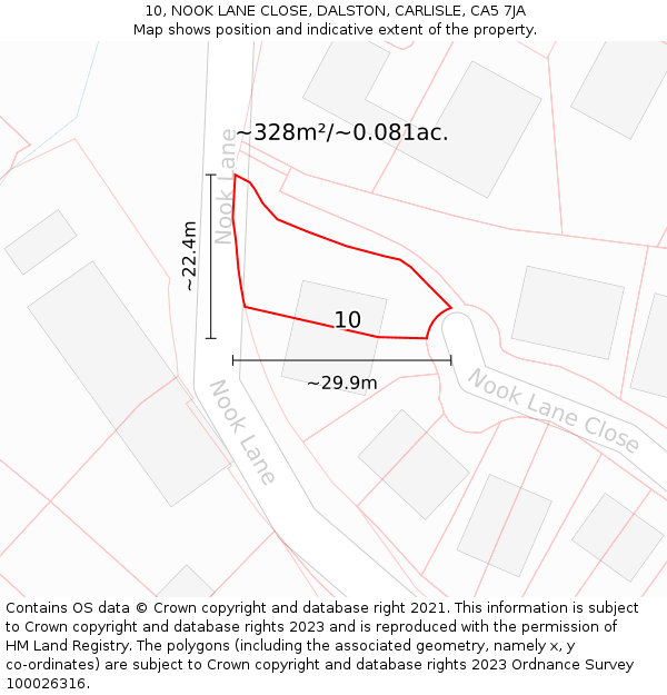 10, NOOK LANE CLOSE, DALSTON, CARLISLE, CA5 7JA: Plot and title map