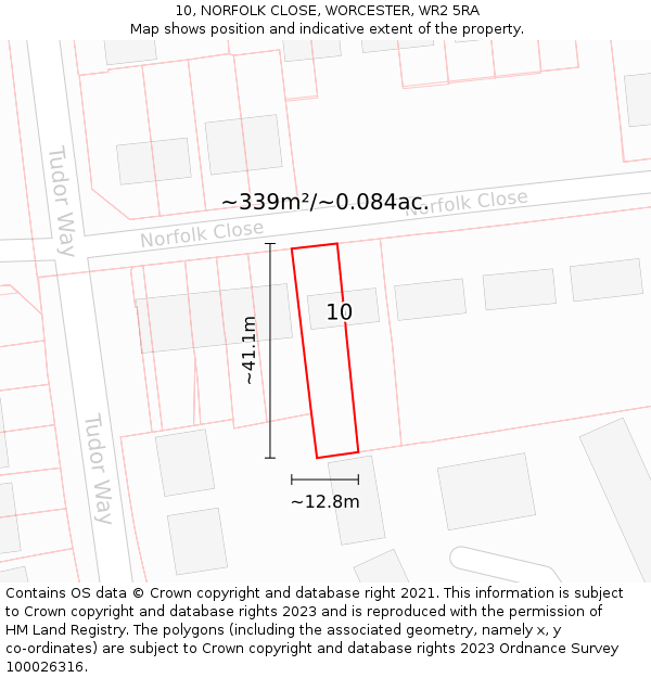 10, NORFOLK CLOSE, WORCESTER, WR2 5RA: Plot and title map