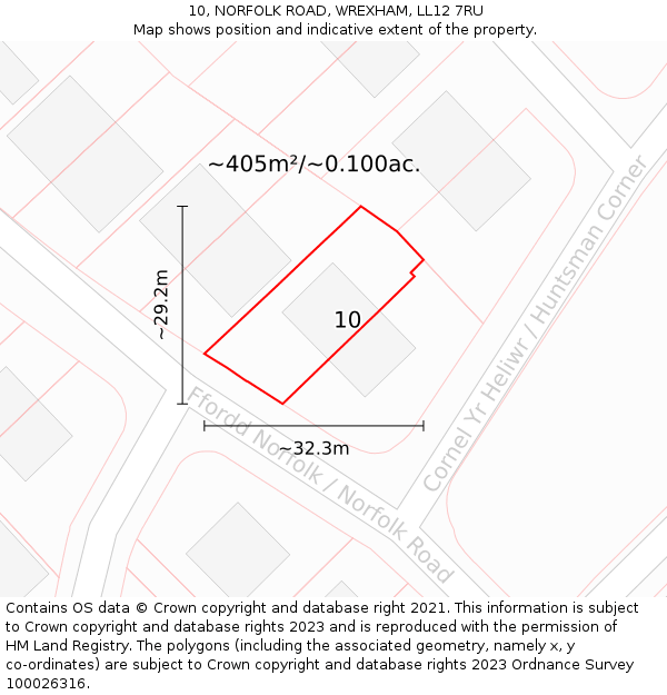 10, NORFOLK ROAD, WREXHAM, LL12 7RU: Plot and title map