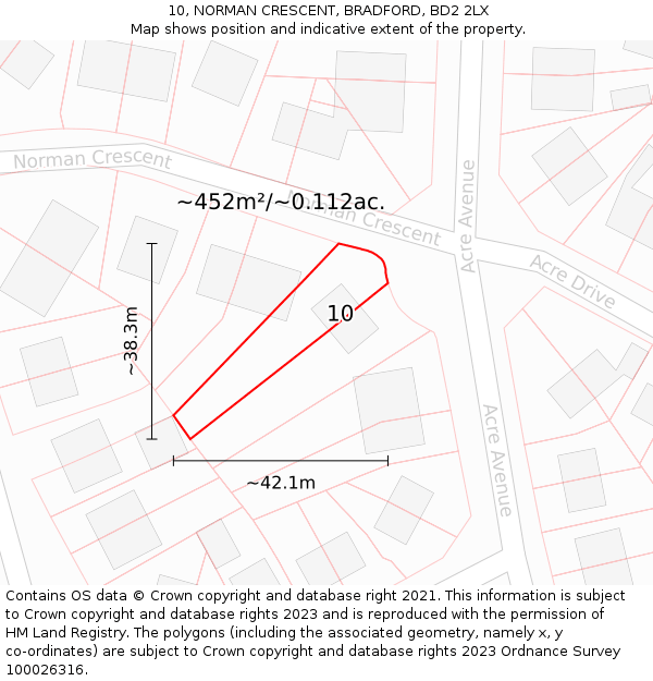10, NORMAN CRESCENT, BRADFORD, BD2 2LX: Plot and title map