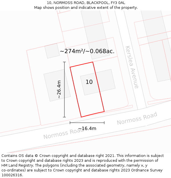 10, NORMOSS ROAD, BLACKPOOL, FY3 0AL: Plot and title map