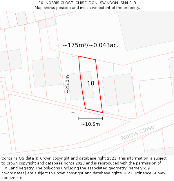 10, NORRIS CLOSE, CHISELDON, SWINDON, SN4 0LR: Plot and title map