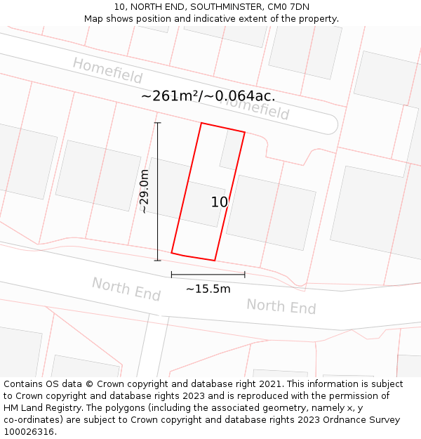 10, NORTH END, SOUTHMINSTER, CM0 7DN: Plot and title map