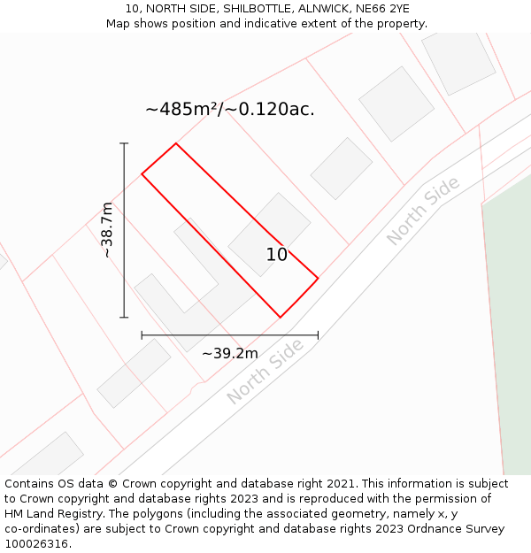 10, NORTH SIDE, SHILBOTTLE, ALNWICK, NE66 2YE: Plot and title map