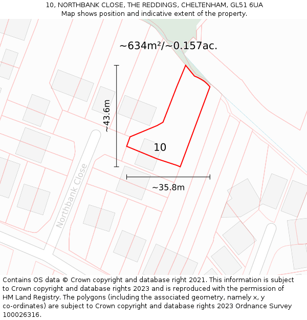 10, NORTHBANK CLOSE, THE REDDINGS, CHELTENHAM, GL51 6UA: Plot and title map