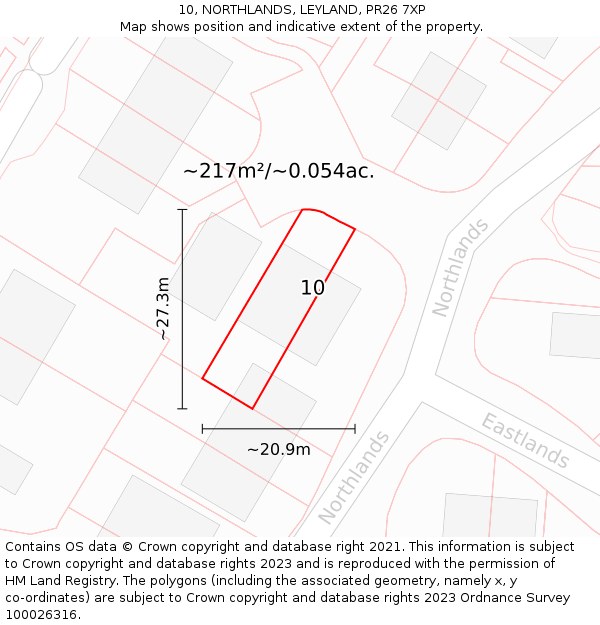 10, NORTHLANDS, LEYLAND, PR26 7XP: Plot and title map