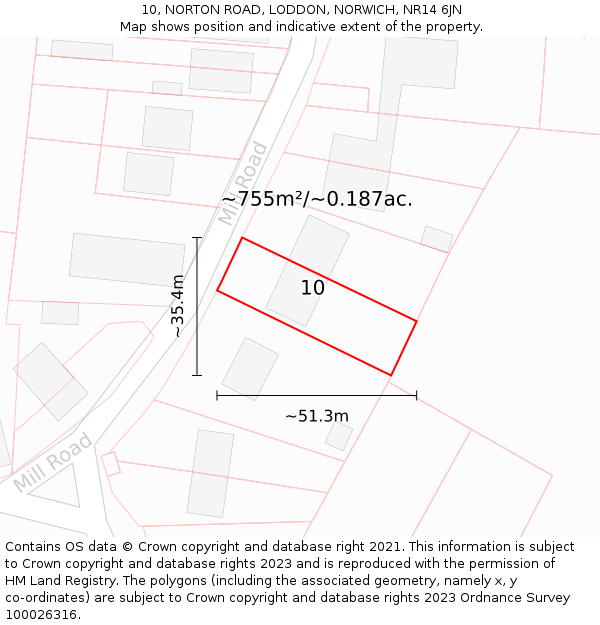 10, NORTON ROAD, LODDON, NORWICH, NR14 6JN: Plot and title map