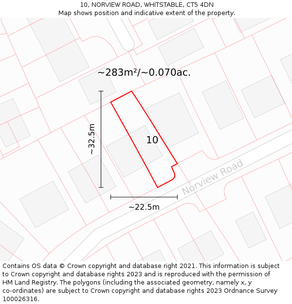 10, NORVIEW ROAD, WHITSTABLE, CT5 4DN: Plot and title map