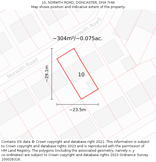10, NORWITH ROAD, DONCASTER, DN4 7HW: Plot and title map