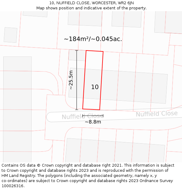 10, NUFFIELD CLOSE, WORCESTER, WR2 6JN: Plot and title map