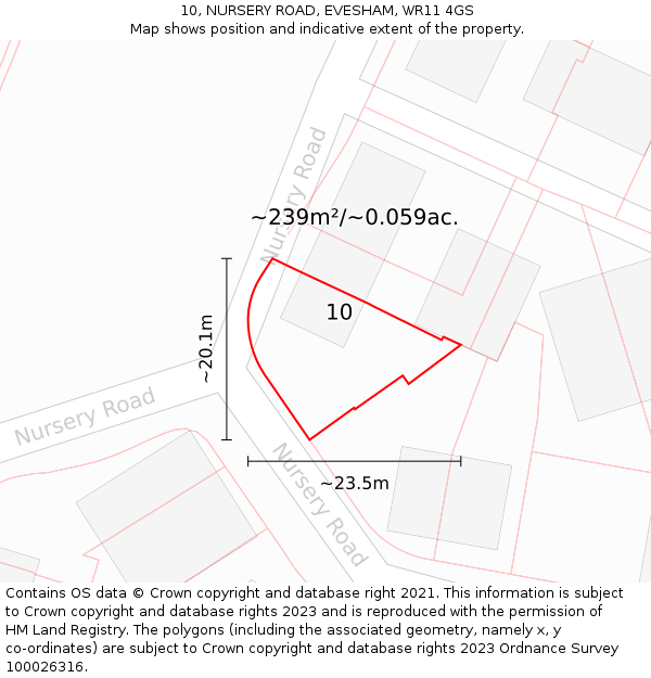 10, NURSERY ROAD, EVESHAM, WR11 4GS: Plot and title map