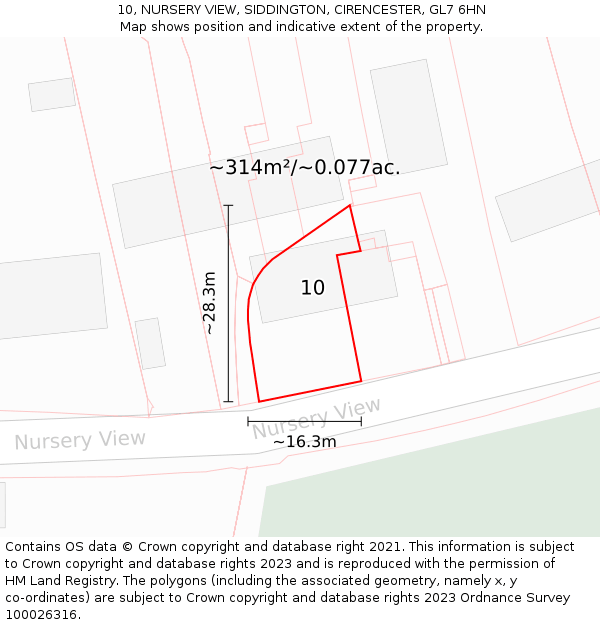 10, NURSERY VIEW, SIDDINGTON, CIRENCESTER, GL7 6HN: Plot and title map