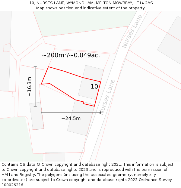 10, NURSES LANE, WYMONDHAM, MELTON MOWBRAY, LE14 2AS: Plot and title map