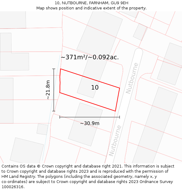 10, NUTBOURNE, FARNHAM, GU9 9EH: Plot and title map