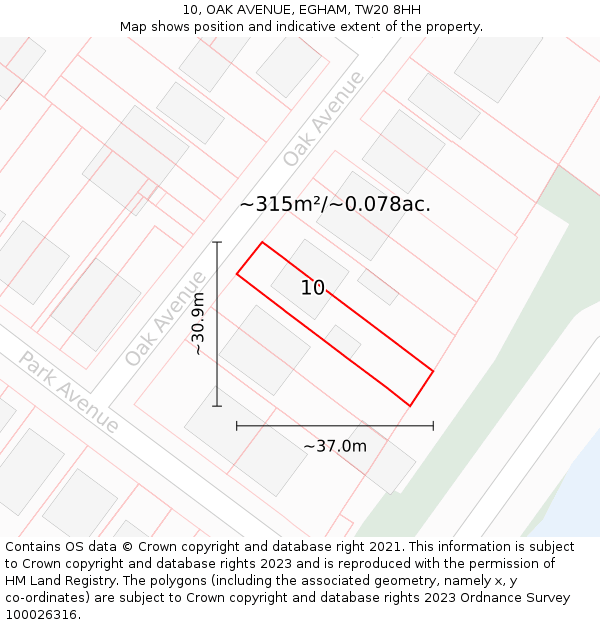10, OAK AVENUE, EGHAM, TW20 8HH: Plot and title map