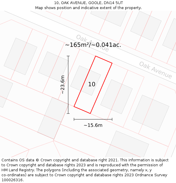10, OAK AVENUE, GOOLE, DN14 5UT: Plot and title map