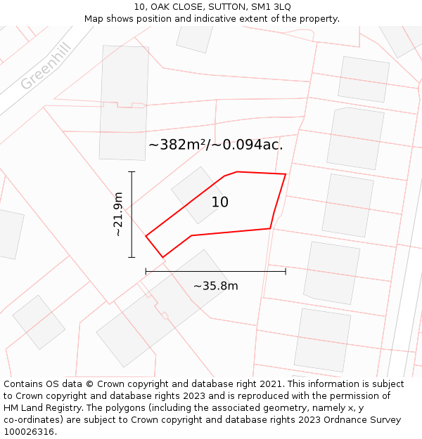 10, OAK CLOSE, SUTTON, SM1 3LQ: Plot and title map