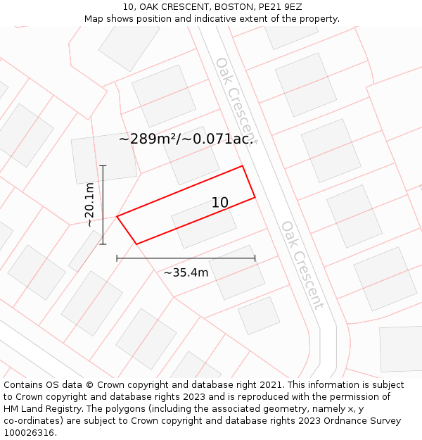 10, OAK CRESCENT, BOSTON, PE21 9EZ: Plot and title map