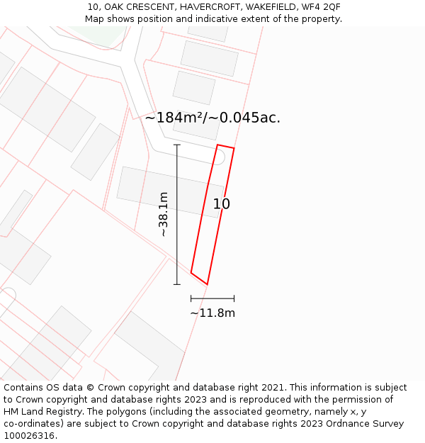 10, OAK CRESCENT, HAVERCROFT, WAKEFIELD, WF4 2QF: Plot and title map