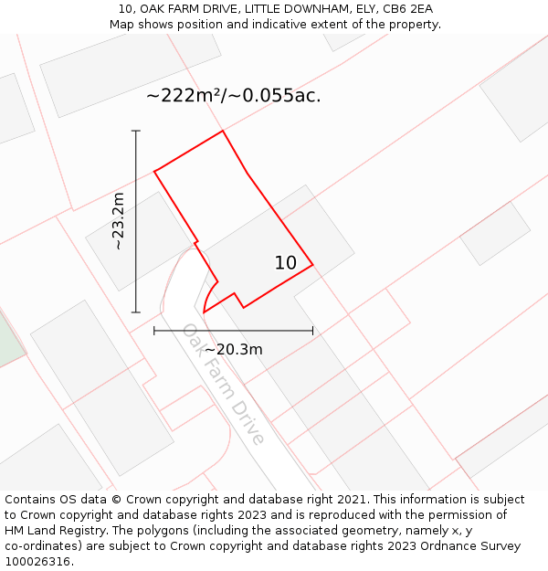 10, OAK FARM DRIVE, LITTLE DOWNHAM, ELY, CB6 2EA: Plot and title map