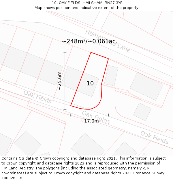 10, OAK FIELDS, HAILSHAM, BN27 3YF: Plot and title map