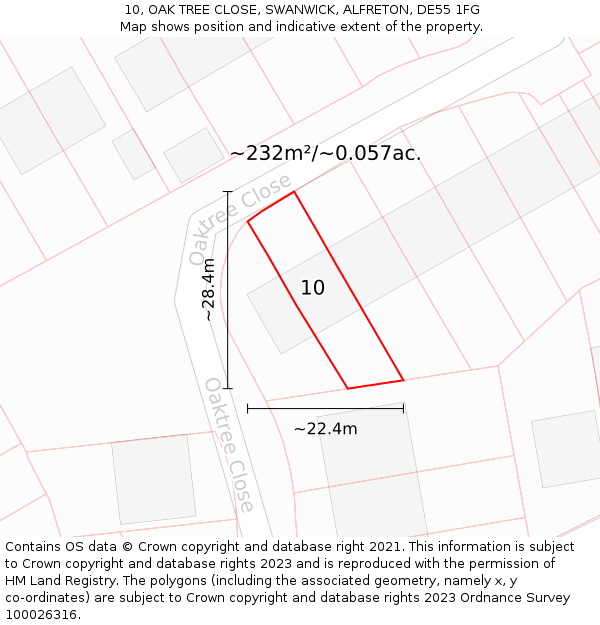 10, OAK TREE CLOSE, SWANWICK, ALFRETON, DE55 1FG: Plot and title map