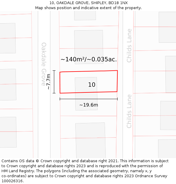 10, OAKDALE GROVE, SHIPLEY, BD18 1NX: Plot and title map