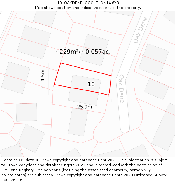 10, OAKDENE, GOOLE, DN14 6YB: Plot and title map