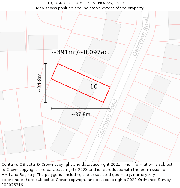 10, OAKDENE ROAD, SEVENOAKS, TN13 3HH: Plot and title map