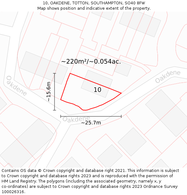10, OAKDENE, TOTTON, SOUTHAMPTON, SO40 8FW: Plot and title map